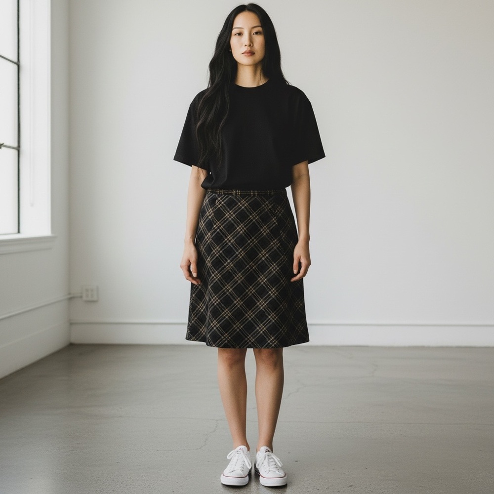 G.H. Bass & Co. Plaid Vintage 90’s Dark Recycled Wool Grey A-line Skirt Size 10